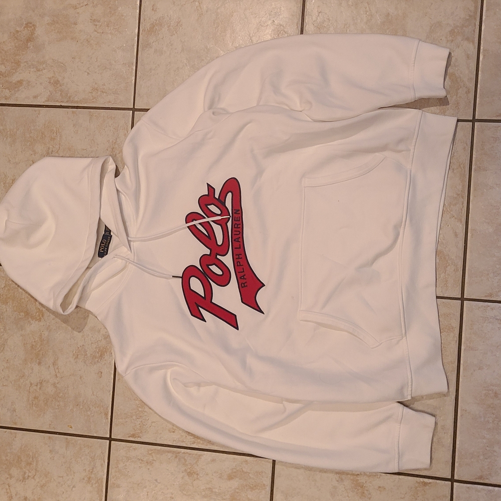Ralph Lauren White Sweatshirt with Red Script Logo